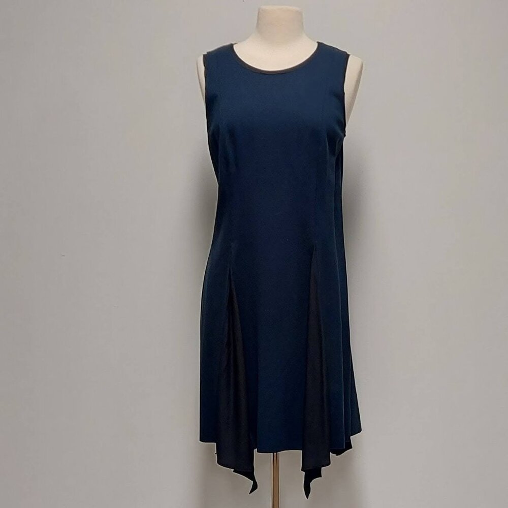 Simply Vera Wang Blue w/Blk chiffon inserts and Handkerchief Hem Knit Dress Sz:M